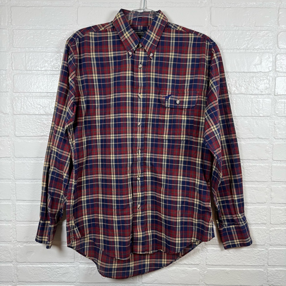 Vintage Wrangler Western Shirt Men Medium Multicolor Plaid Button-Down 90s Retro